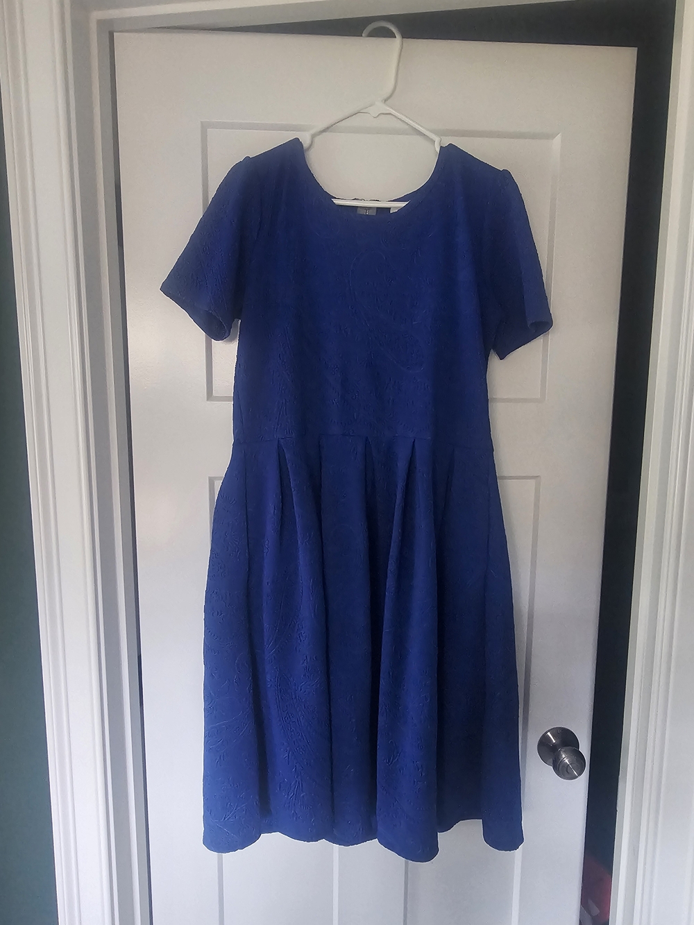 Blue Textured Fit-and-Flare Dress